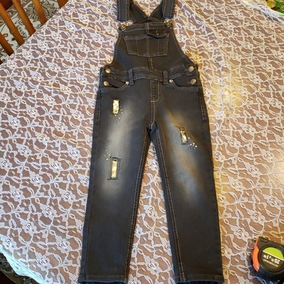 Jordache Bling Distressed Overalls 4-5 Stretch EUC - Picture 9 of 9